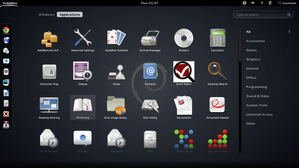 Debian dektop applications menu